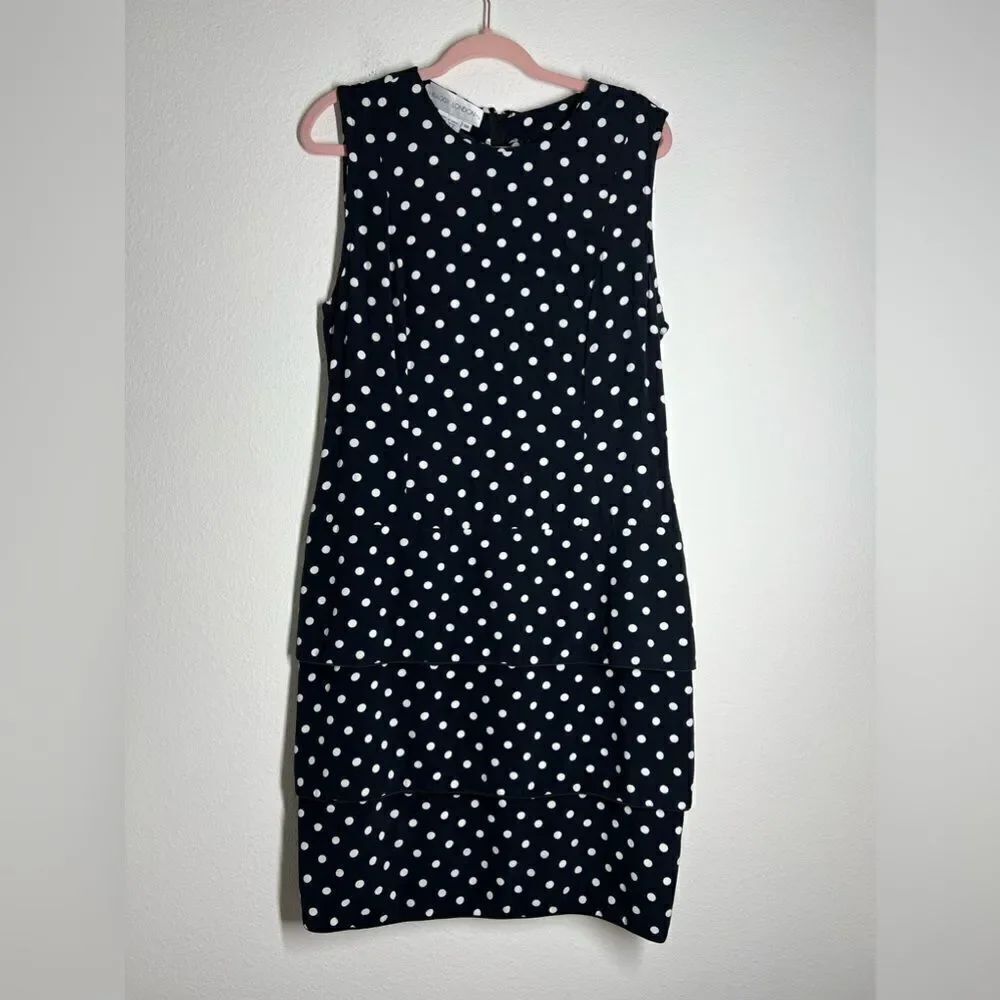 MAGGY LONDON Bohemian Black White Polka Dot BODYCON DRESS SIZE 14